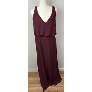 Bill Levkoff Maroon Maxi Dress Size 12 Sleeveless Chiffon Low Back Buttons